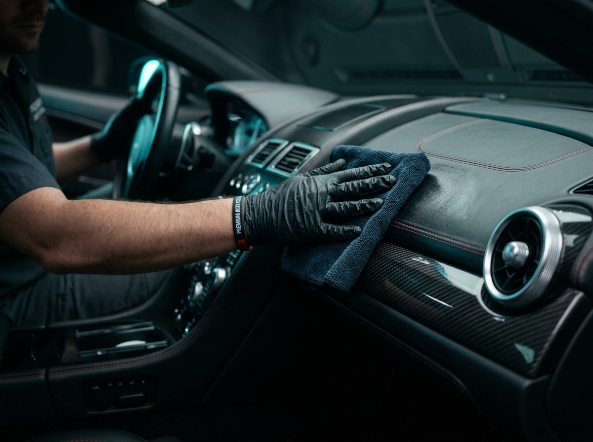 Interior detailing — leather conditioning and dashboard care